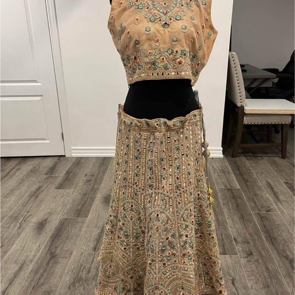 Embroidered Beige Lehenga Choli Set - Picture 6 of 11